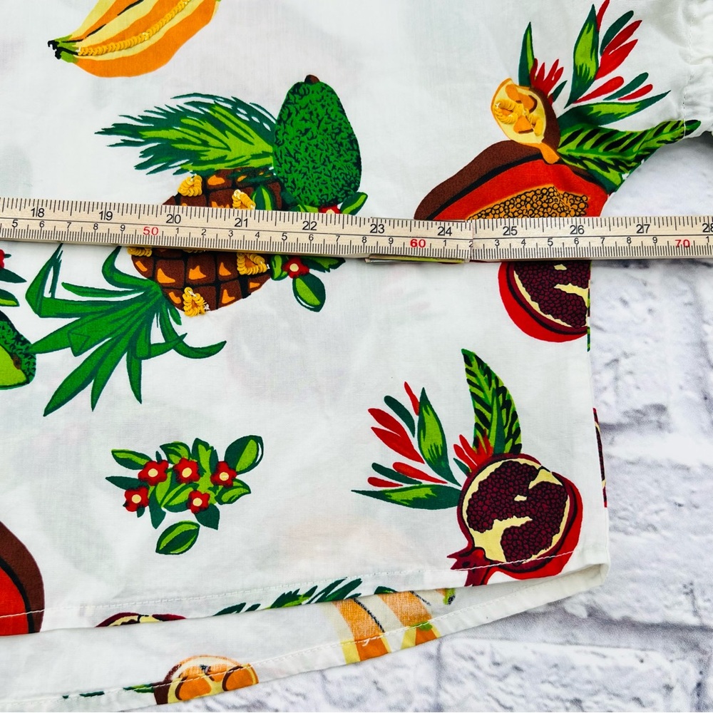 Zara White Cropped Blouse Tropical Fruit Print Medium Bell Sleeve Summer - Picture 4 of 8